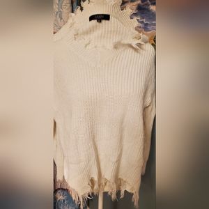 Distressed off white vneck sweater